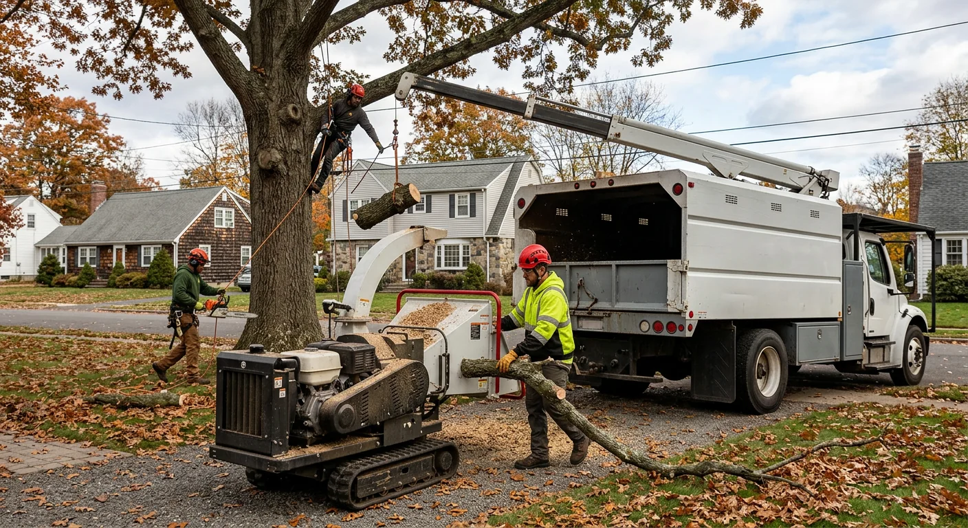 Arborist measuring a large limb union to plan cabling hardware placement