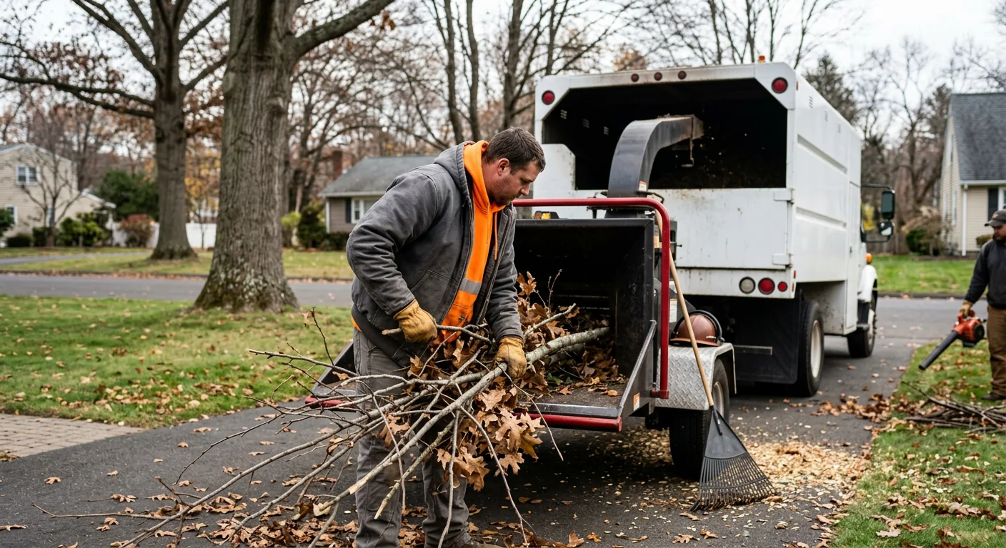 Groundsman clearing pruned brush during a scheduled maintenance visit
