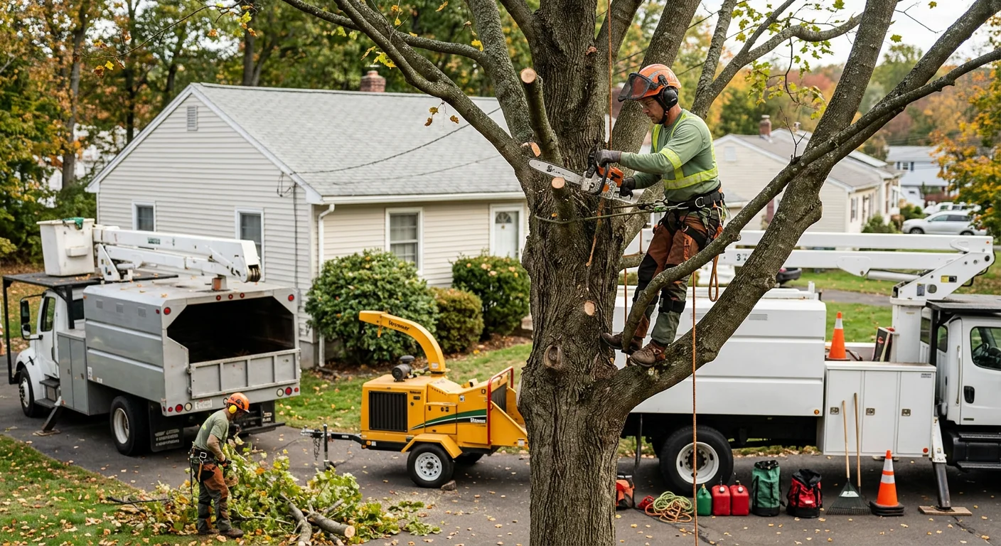 Crown thinning on a backyard maple near a Meriden home