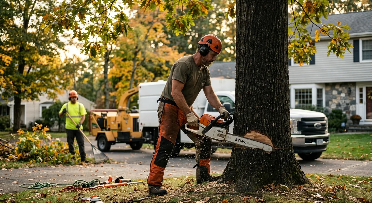 Tree service crew clearing debris after a Meriden removal job