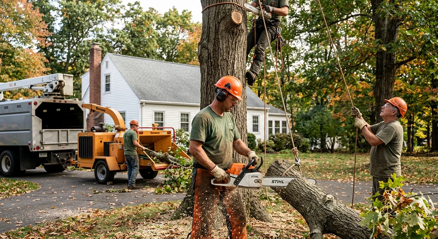 Tree service truck and crew ready for a job in Meriden