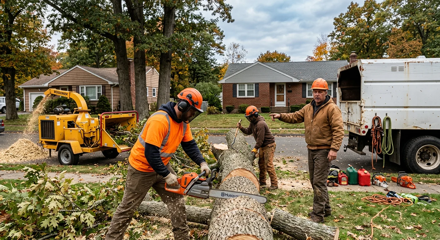 Tree crew walking a Meriden homeowner through completed work and cleaned-up yard