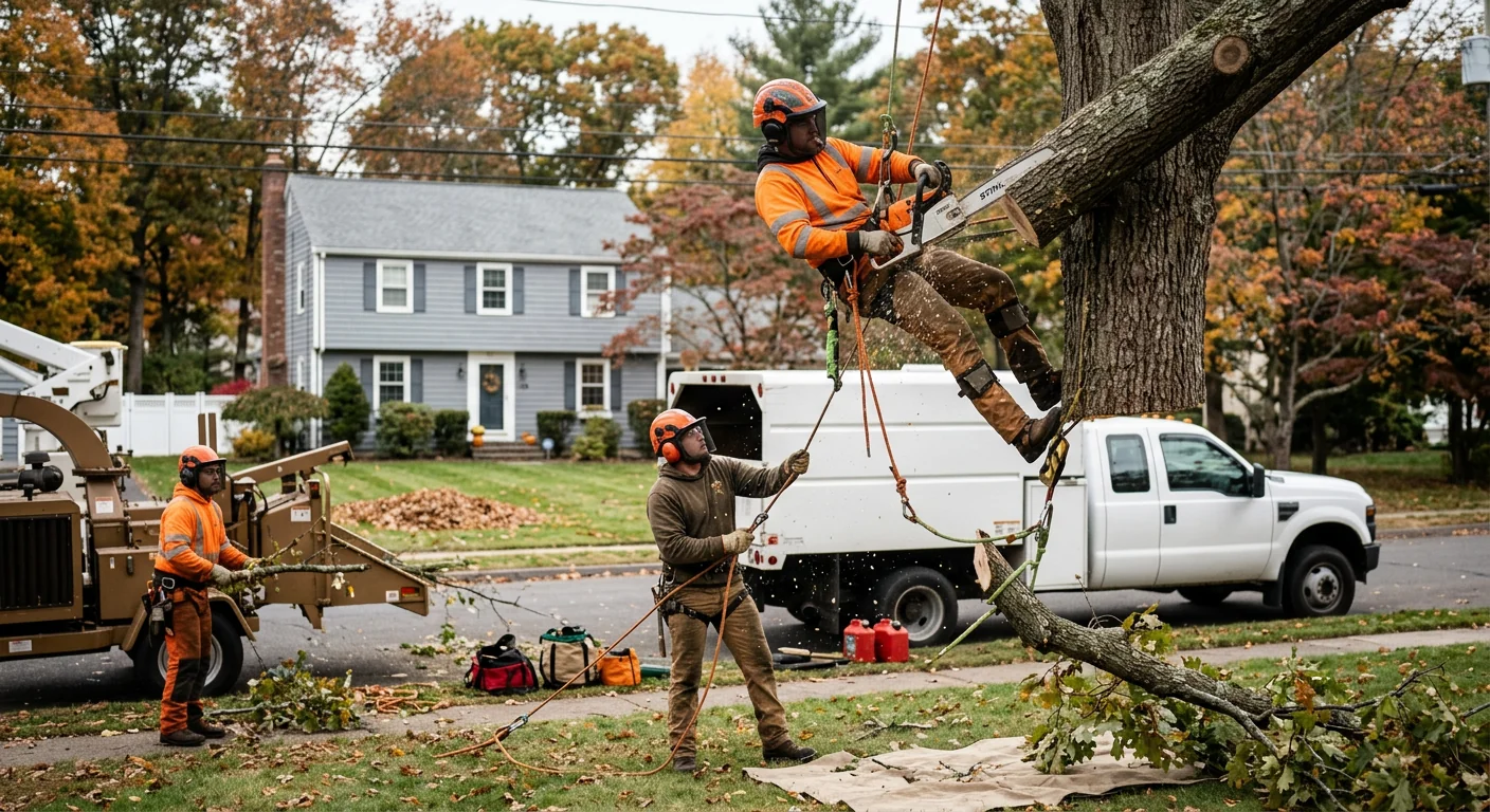 Estimator assessing tree height and access before pricing a Meriden job