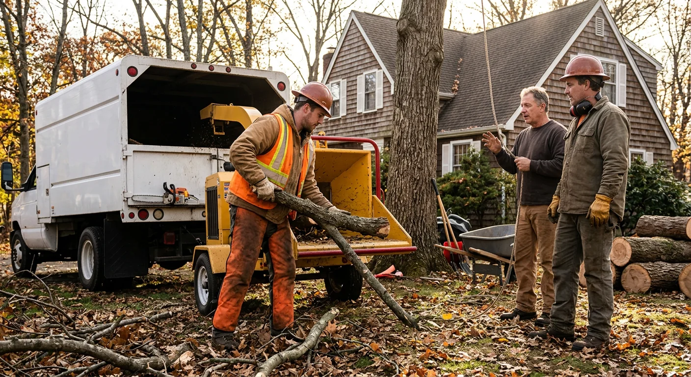 Tree service crew loading equipment for a job in Meriden