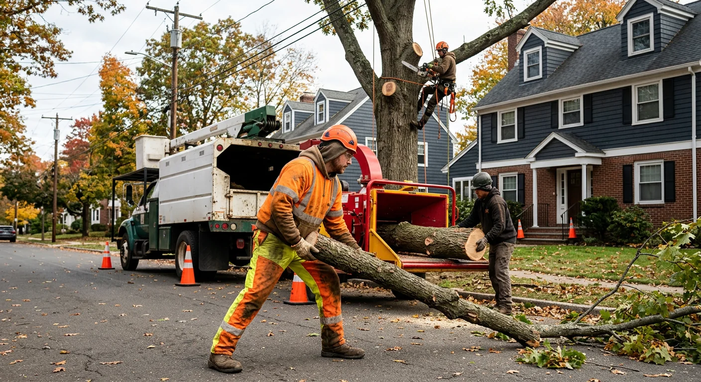 Arborist reviewing a written tree removal estimate on site