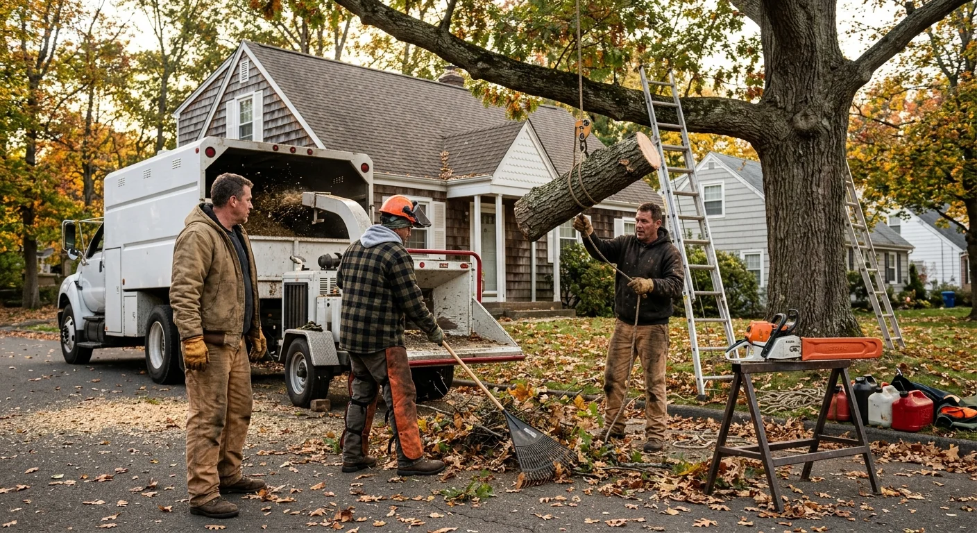 Arborist reviewing a tree removal plan with a property owner