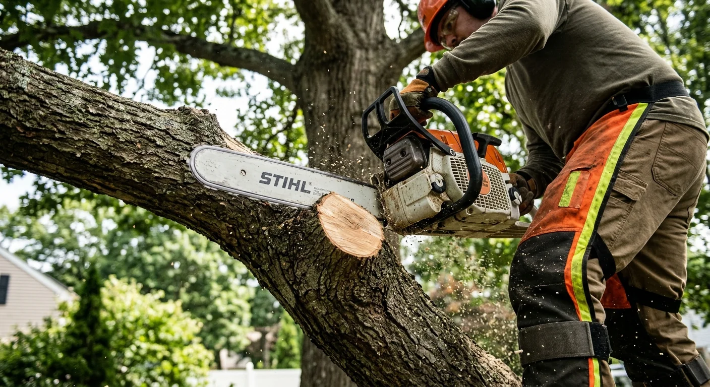 Close-up of a clean pruning cut on a mature hardwood limb