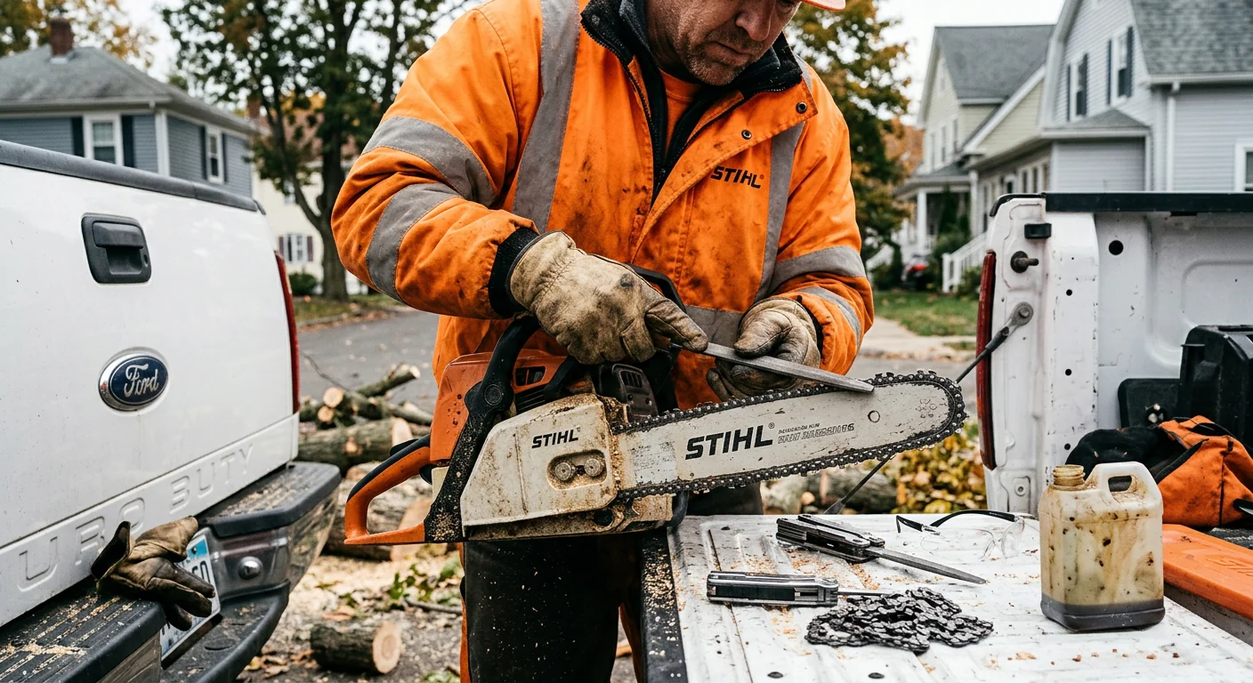 Arborist documenting a tree risk assessment on a Meriden lot