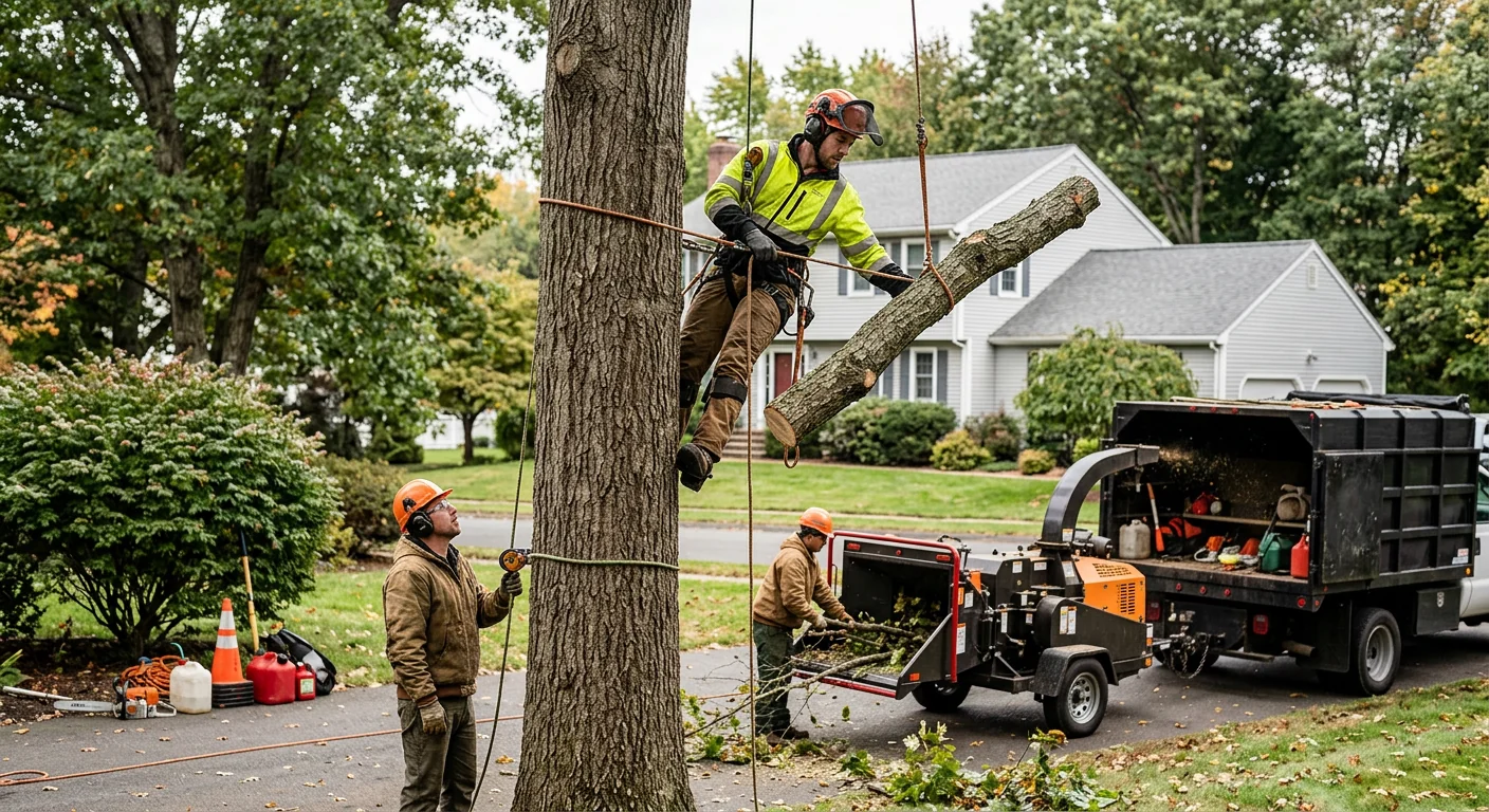 Tree crew checking rigging gear before a climb